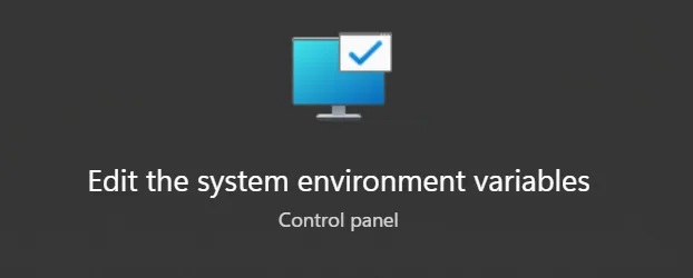 Screenshot of 'Edit the system environment variables' Windows Control Panel item